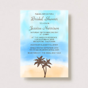 Tropical Beach Palm Tree Bridal Shower Invitations