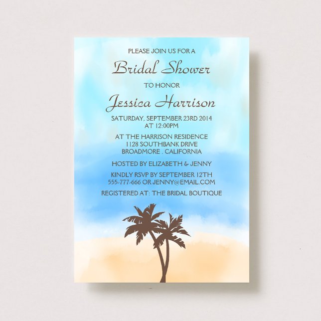 Tropical Beach Palm Tree Bridal Shower Invitations (Creator Uploaded)