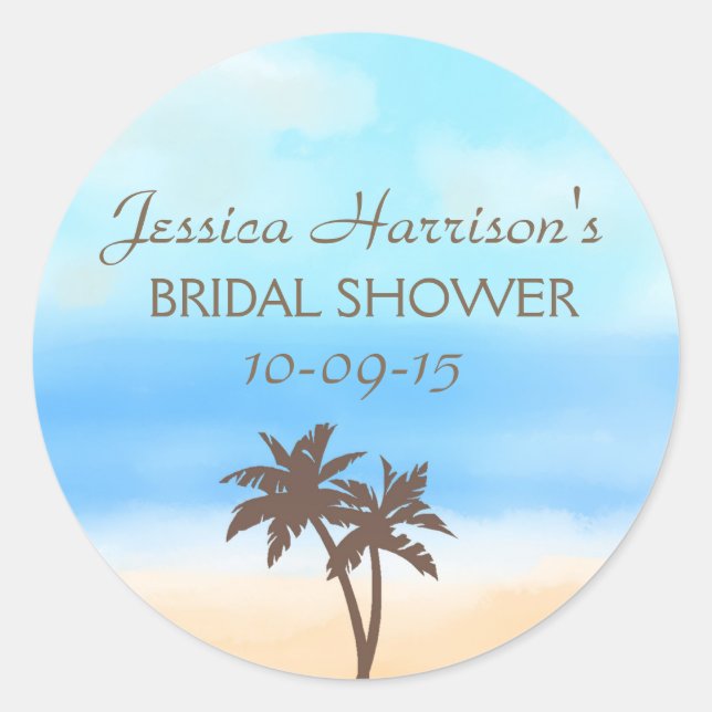 Tropical Beach Palm Tree Bridal Shower Stickers (Front)