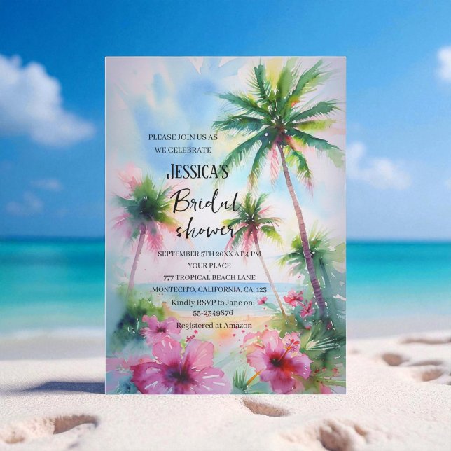 Tropical Beach Palm Tree Destination Bridal Shower Invitation (Creator Uploaded)