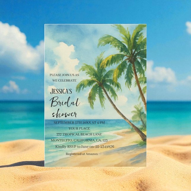 Tropical Beach Palm Tree Destination Bridal Shower Invitation (Creator Uploaded)