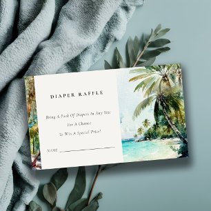 Tropical Beach Palm Tree Diaper Raffle Baby Shower Enclosure Card