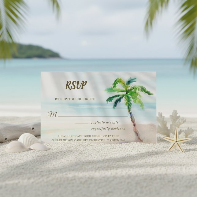 Tropical Beach Palm Tree Meal Choice Wedding RSVP Card (Creator Uploaded)
