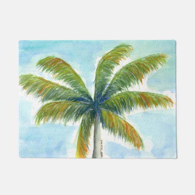 Tropical Beach palm tree on a sunny day Doormat (Front)