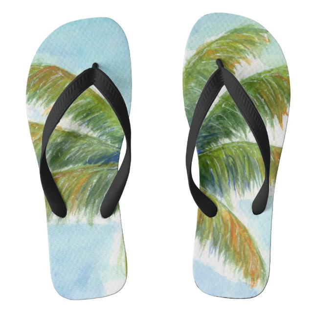 Tropical Beach palm tree on a sunny day Flip Flops (Footbed)