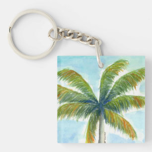 Tropical Beach palm tree on a sunny day Key Ring