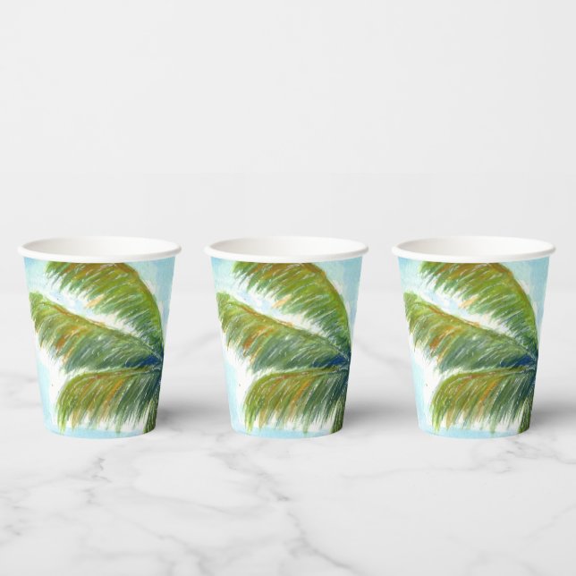 Tropical Beach palm tree on a sunny day Paper Cups (Multi)