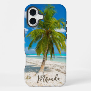 Tropical Beach Palm Tree Personalised iPhone 16 Plus Case