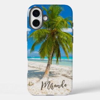 Tropical Beach Palm Tree Personalized iPhone 16 Plus Case