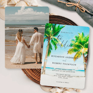 Tropical Beach Palm Tree Photo Wedding Destination Invitation
