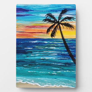 Tropical beach palm tree plaque art