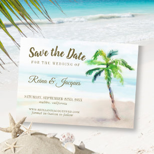 Tropical Beach Palm Tree Save The Date Wedding