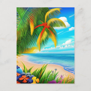 Tropical Beach Palm Tree Scene Postcard