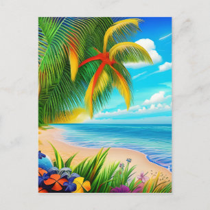 Tropical Beach Palm Tree Scene Postcard