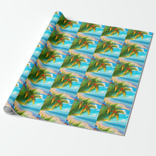 Tropical Beach Palm Tree Scene Wrapping Paper