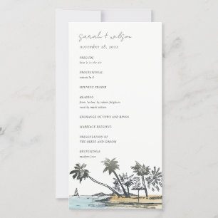 Tropical Beach Palm Tree Sketch Wedding Program Thank You Card
