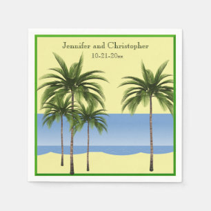 Tropical Beach Palm Tree Summer Ocean Wedding Name Napkin