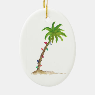 Tropical Beach Palm Tree Watercolor Christmas Ceramic Tree Decoration