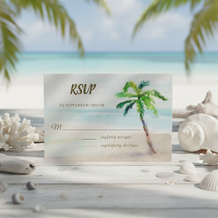 Tropical Beach Palm Tree Watercolor Wedding RSVP Card