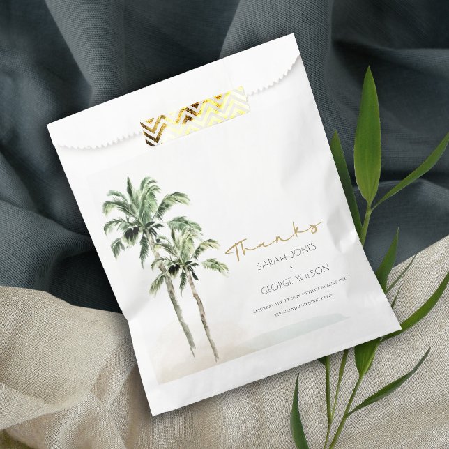 Tropical Beach Palm Tree Watercolor Wedding Thanks Favour Bags (Creator Uploaded)