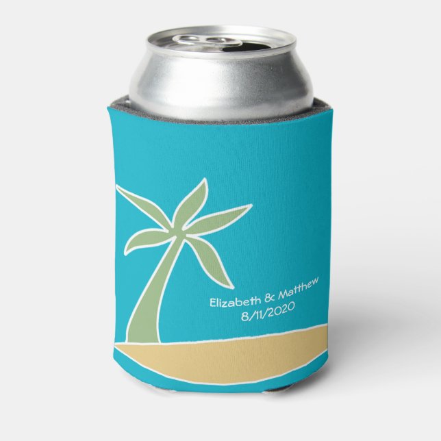 Tropical Beach Palm Tree Wedding Favour Cooler (Can Back)