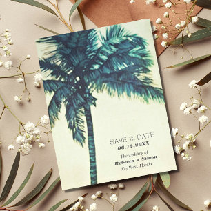 Tropical Beach Palm Tree Wedding Save the Date Announcement Postcard