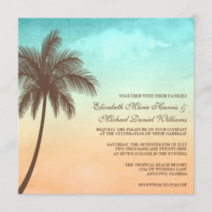 Tropical Beach Palm Tree Wedding Square Invitation