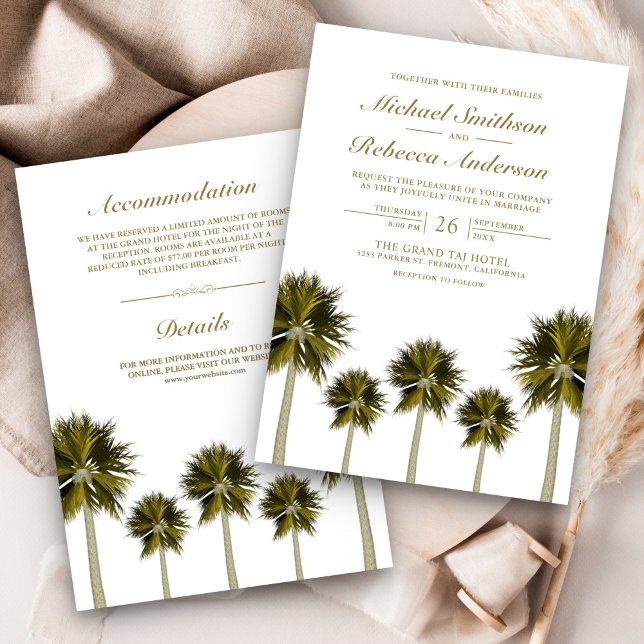 Tropical Beach Palm Trees All in One Wedding Invitation (Creator Uploaded)