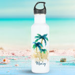 Tropical Beach Palm Trees and Gold Sand 710 Ml Water Bottle<br><div class="desc">Stay cool and keep hydrated in style with this stainless steel water bottle featuring watercolor palm trees and sparkling gold sand. Perfect for a day at the beach,  vacation,  travel,  sports,  gym and work. Original artwork KL Stock.</div>