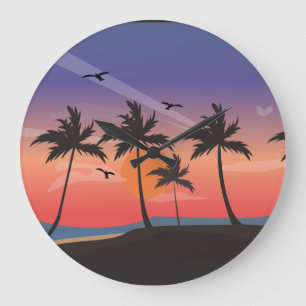 TROPICAL BEACH PALM TREES ART Wall Clock
