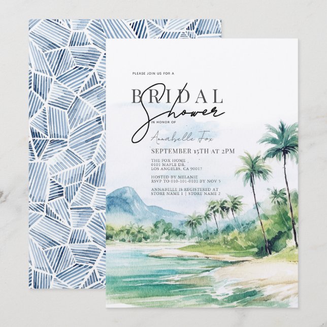 Tropical Beach Palm Trees Bridal Shower Invitation (Front/Back)
