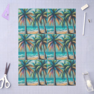 Tropical Beach Palm Trees Chalk-Pastel Decoupage  Tissue Paper