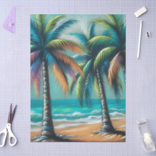 Tropical Beach Palm Trees Chalk-Pastel Decoupage  Tissue Paper