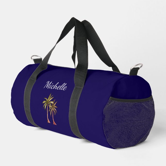 Tropical Beach Palm Trees Classic Navy Blue Duffle Bag (Right Corner)
