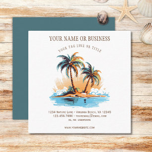 Tropical Beach Palm Trees Coastal Square Business Card