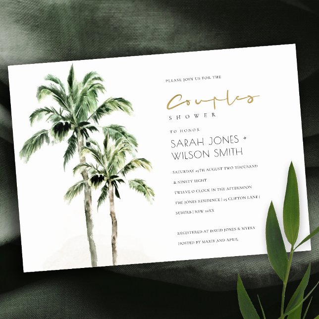 Tropical Beach Palm Trees Couples Shower Invite (Creator Uploaded)