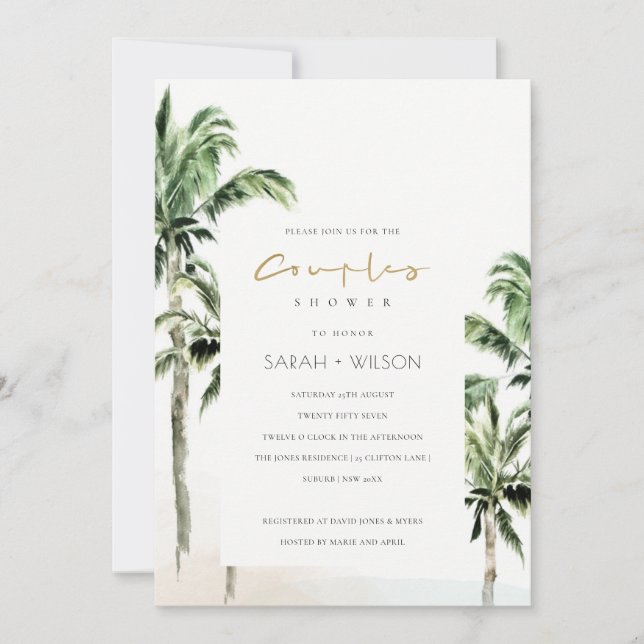 Tropical Beach Palm Trees Couples Shower Invite (Front)