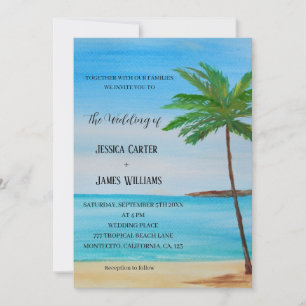 Tropical Beach Palm Trees Destination Wedding Invitation