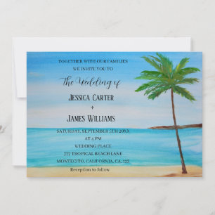 Tropical Beach Palm Trees Destination Wedding Invitation
