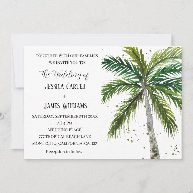 Tropical Beach Palm Trees Destination Wedding Invitation (Front)