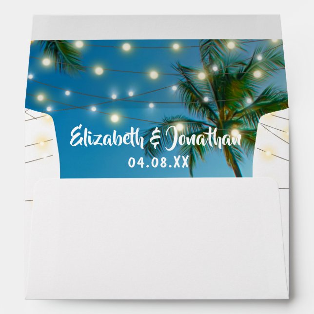 Tropical Beach Palm Trees Lights Return Address Envelope (Back (Bottom))