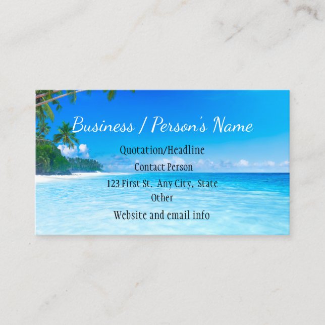 Tropical Beach Palm Trees Ocean Sea Custom Busines Business Card (Front)