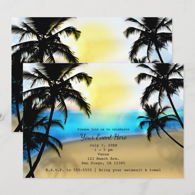 Tropical Beach & Palm Trees Party Invitations (Front/Back)