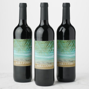 Tropical Beach Palm Trees Personalised Wine Label