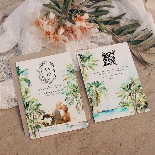 Tropical Beach Palm Trees | Photo Save the Date (Creator Uploaded)