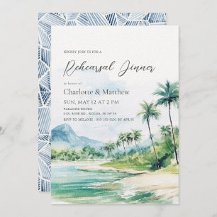 Tropical Beach Palm Trees Rehearsal Dinner Invitation