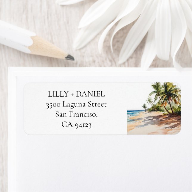 Tropical Beach Palm Trees Return Address (Insitu)