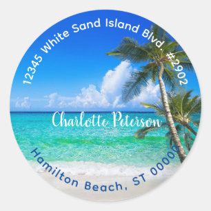 Tropical Beach Palm Trees Return Address Classic Round Sticker