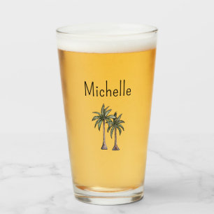 Tropical Beach Palm Trees Simple Typography Glass