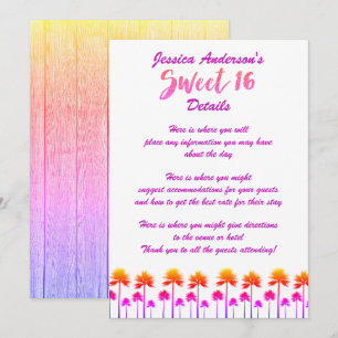 Tropical Beach Palm Trees Sweet Sixteen DETAILS Invitation
